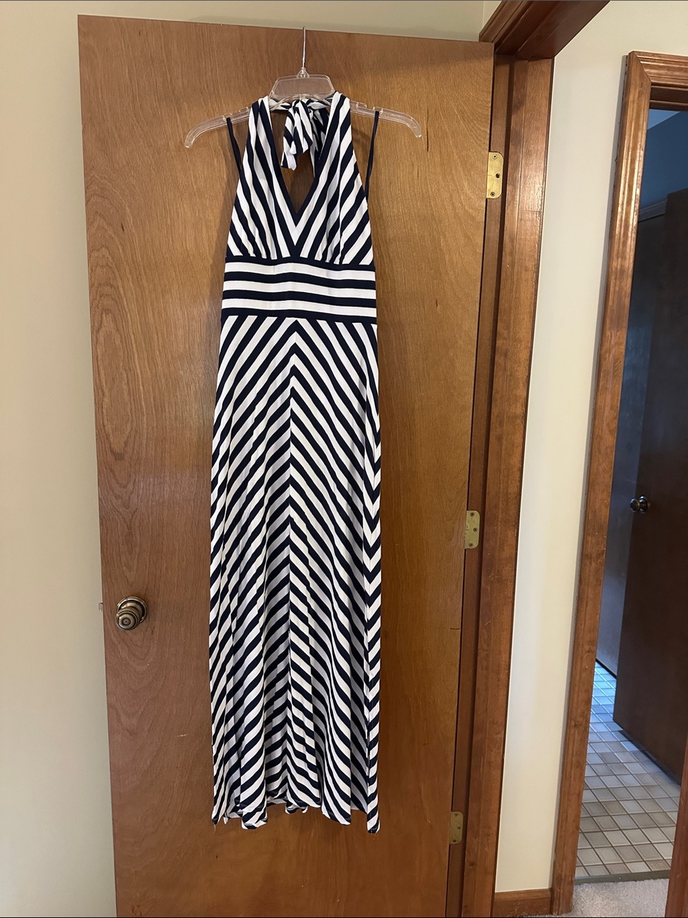 Banana Republic Navy and White Halter Stripe Maxi Dress